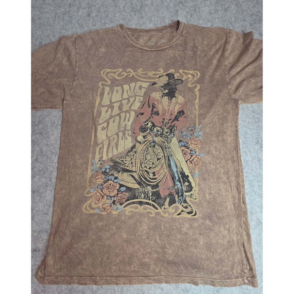 Lotus Fashion Long Live Cowgirls Graphic Tee Brown Mineral Wash Western Medium
